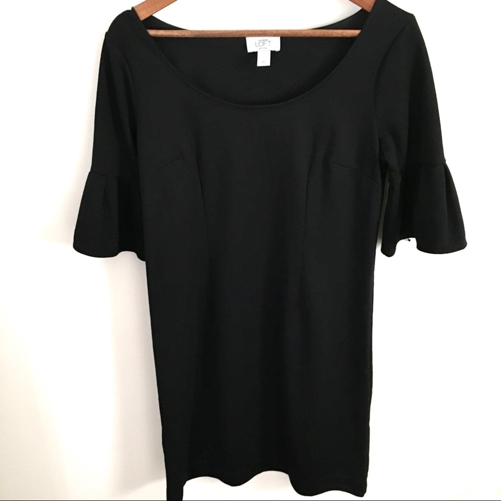 LOFT Black Shift Dress with Bell Sleeves